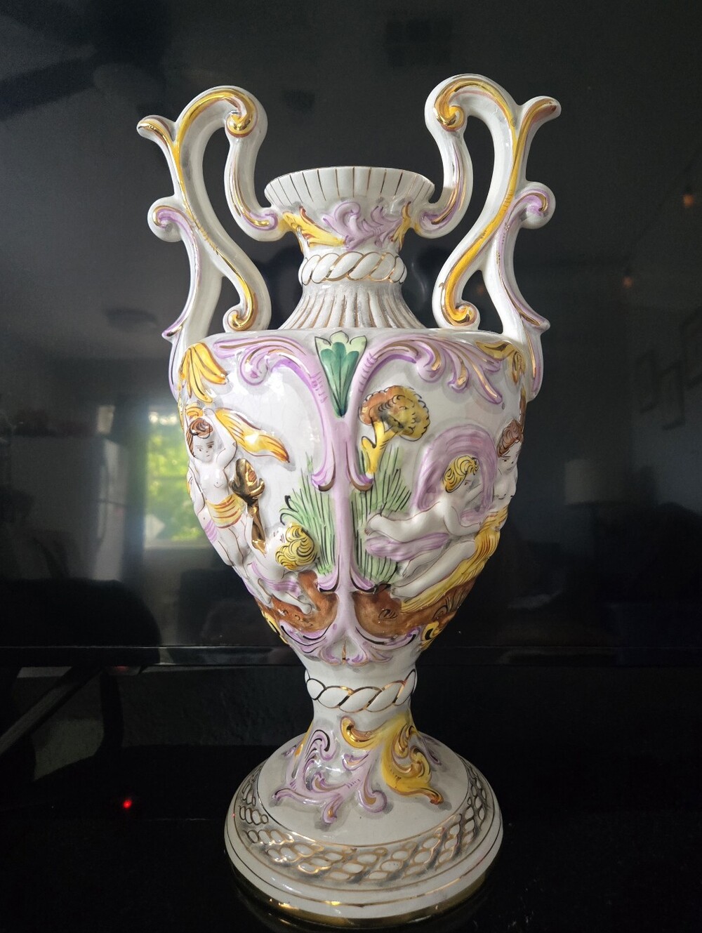 Elpa Alcobaca Base Ceramic Rococo handles adorned women angels Antique Vintage